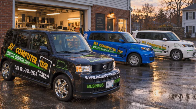 Rhode Island Computer Tech's three branded onsite service cars